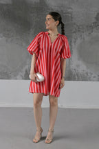 ROBE A RAYURE MANCHES BOUFFANTES POHEME