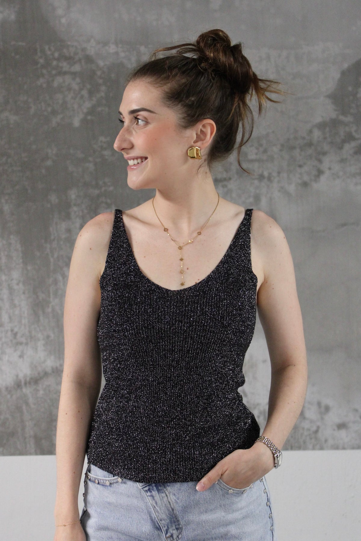 DEBARDEUR LUREX PAILLETTE NOIR